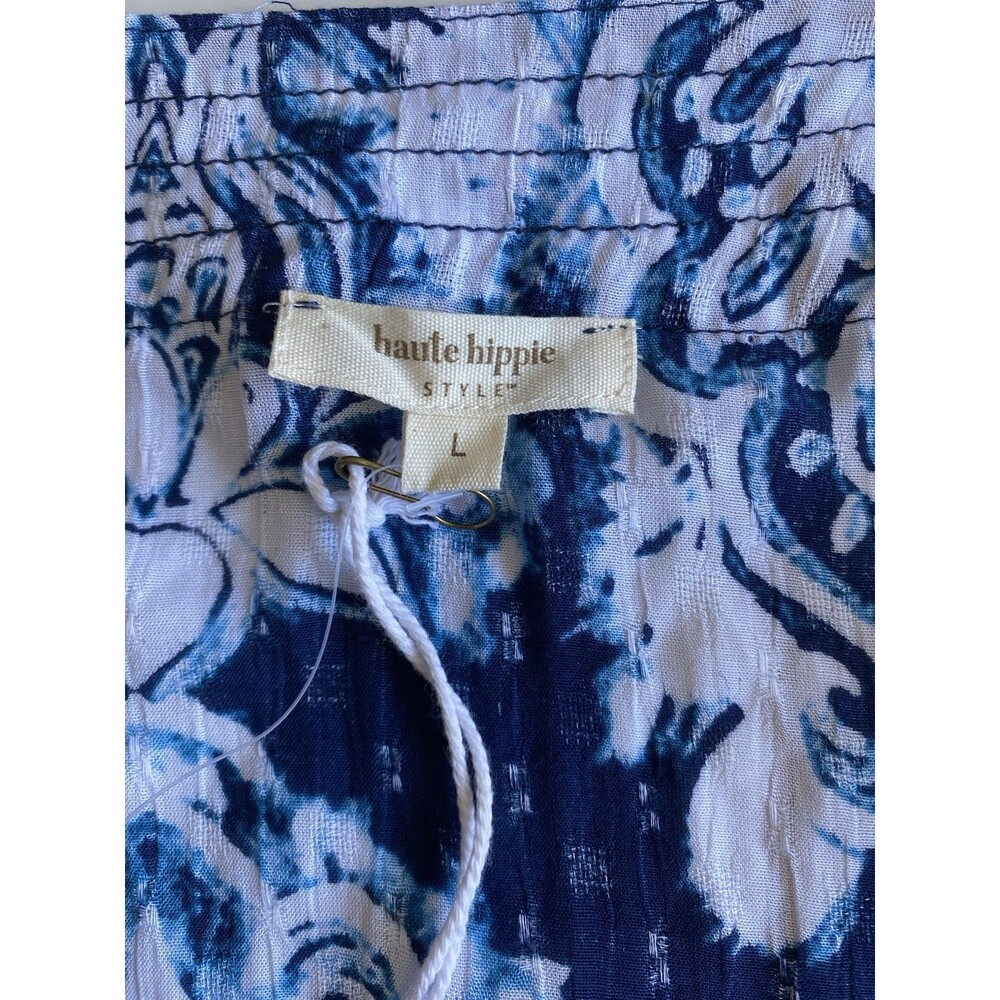 NWT Haute Hippie L Blue White Print Blouse Lightweight Topper Cardigan Top - Picture 8 of 12